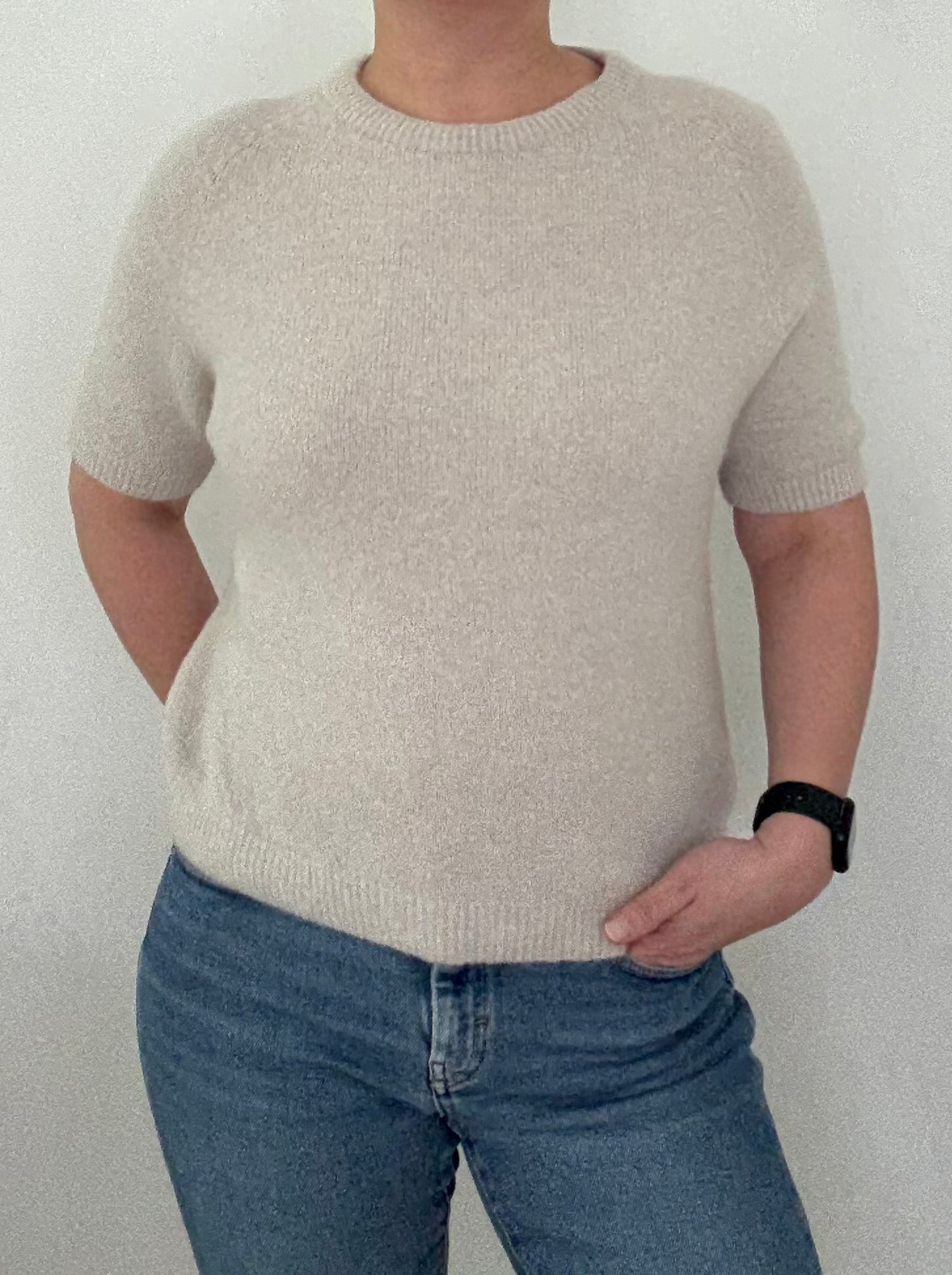 Kurzarm Alpaka Oberteil "creme"