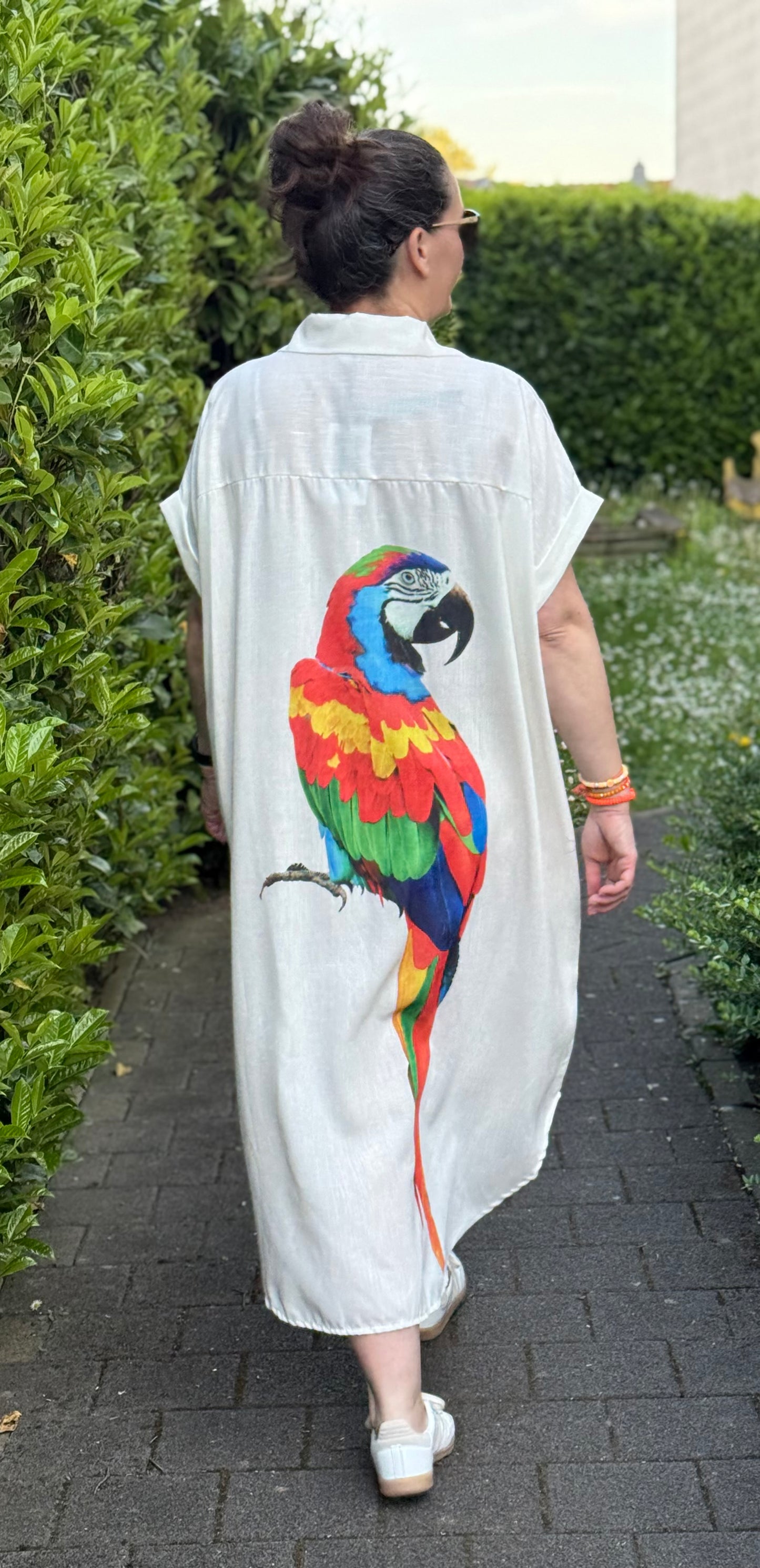 Hemdblusenkleid creme Papagei