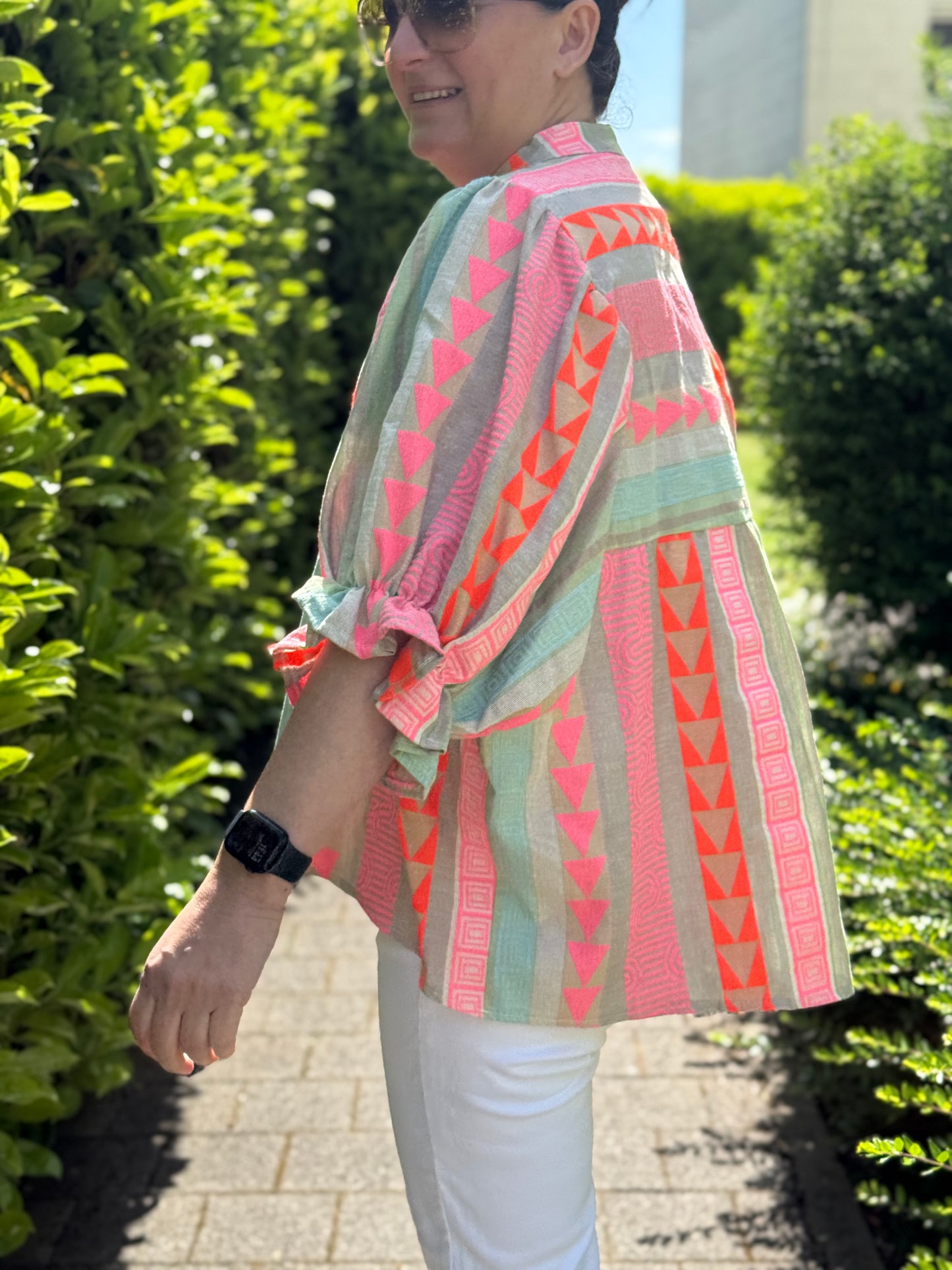 Boho-Bluse mit Ethno Muster pink/orange