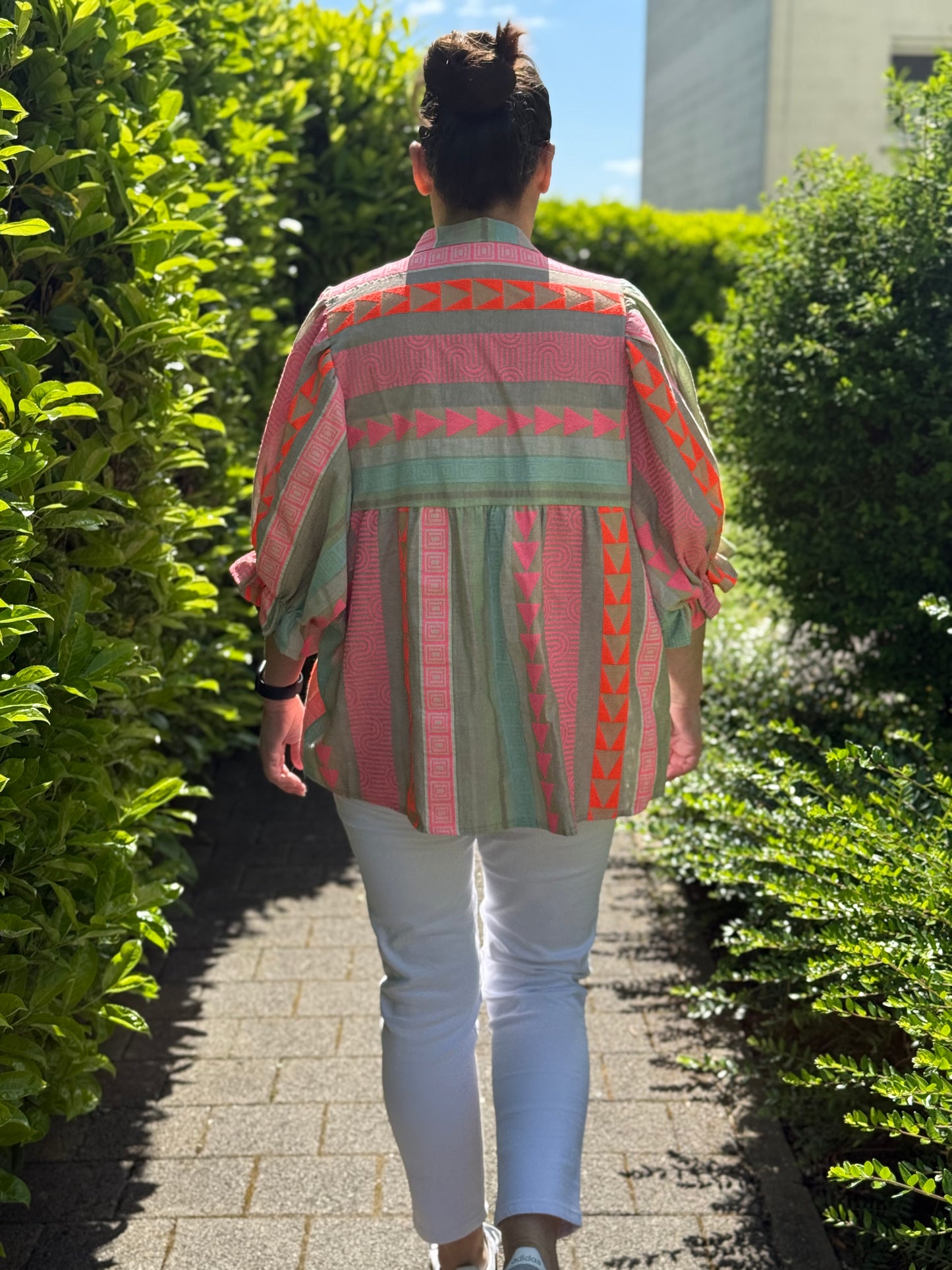 Boho-Bluse mit Ethno Muster pink/orange