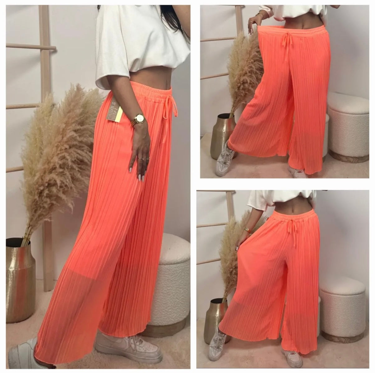 Culotte Plissee Hose mit langem Unterfutter koralle