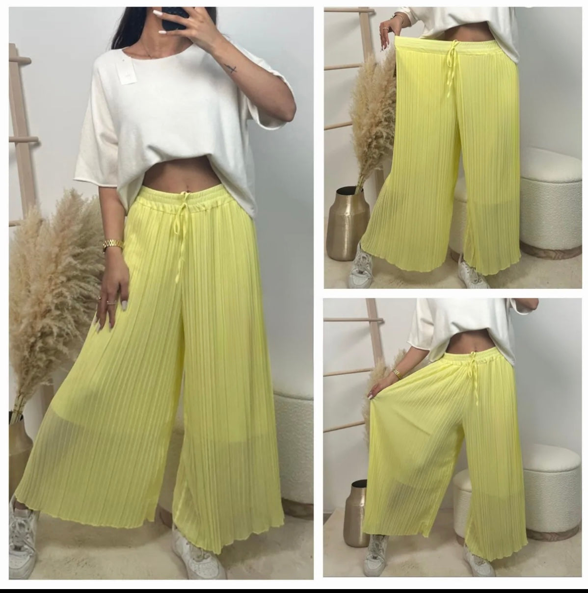 Culotte Plissee Hose mit langem Unterfutter gelb