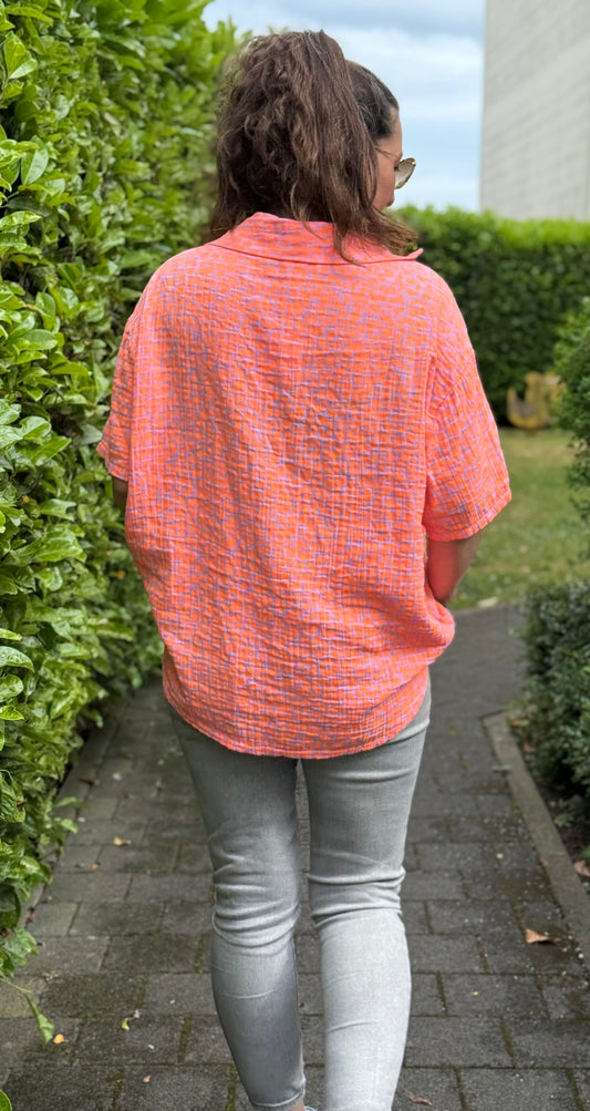 "Waffle" Musselin Bluse Leo koralle/orange