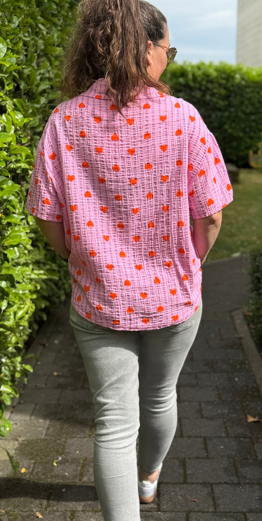 "Waffle" Musselin Bluse Herzchen