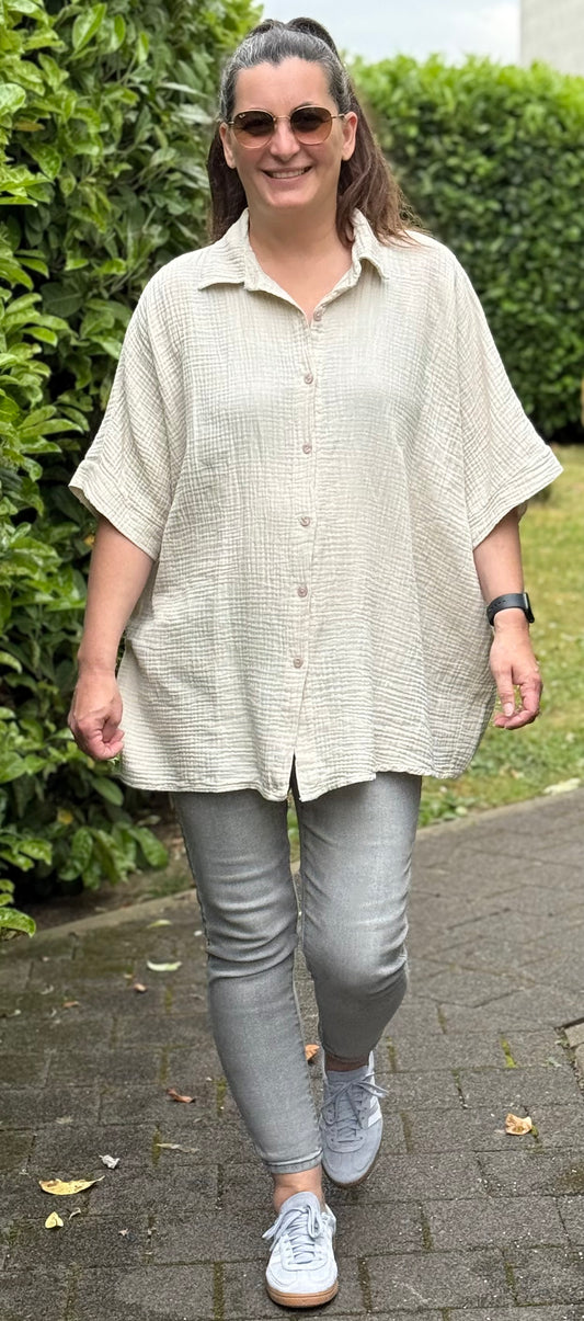"Waffle" Musselin Bluse beige