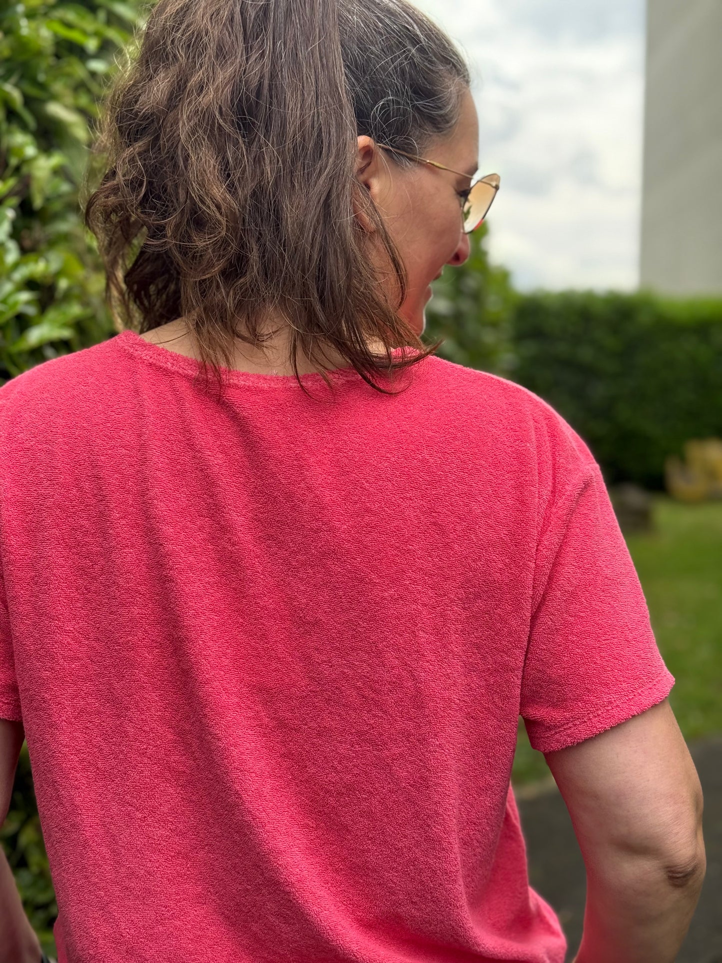 Set aus Frottee Shirt und Short pink / neongelb
