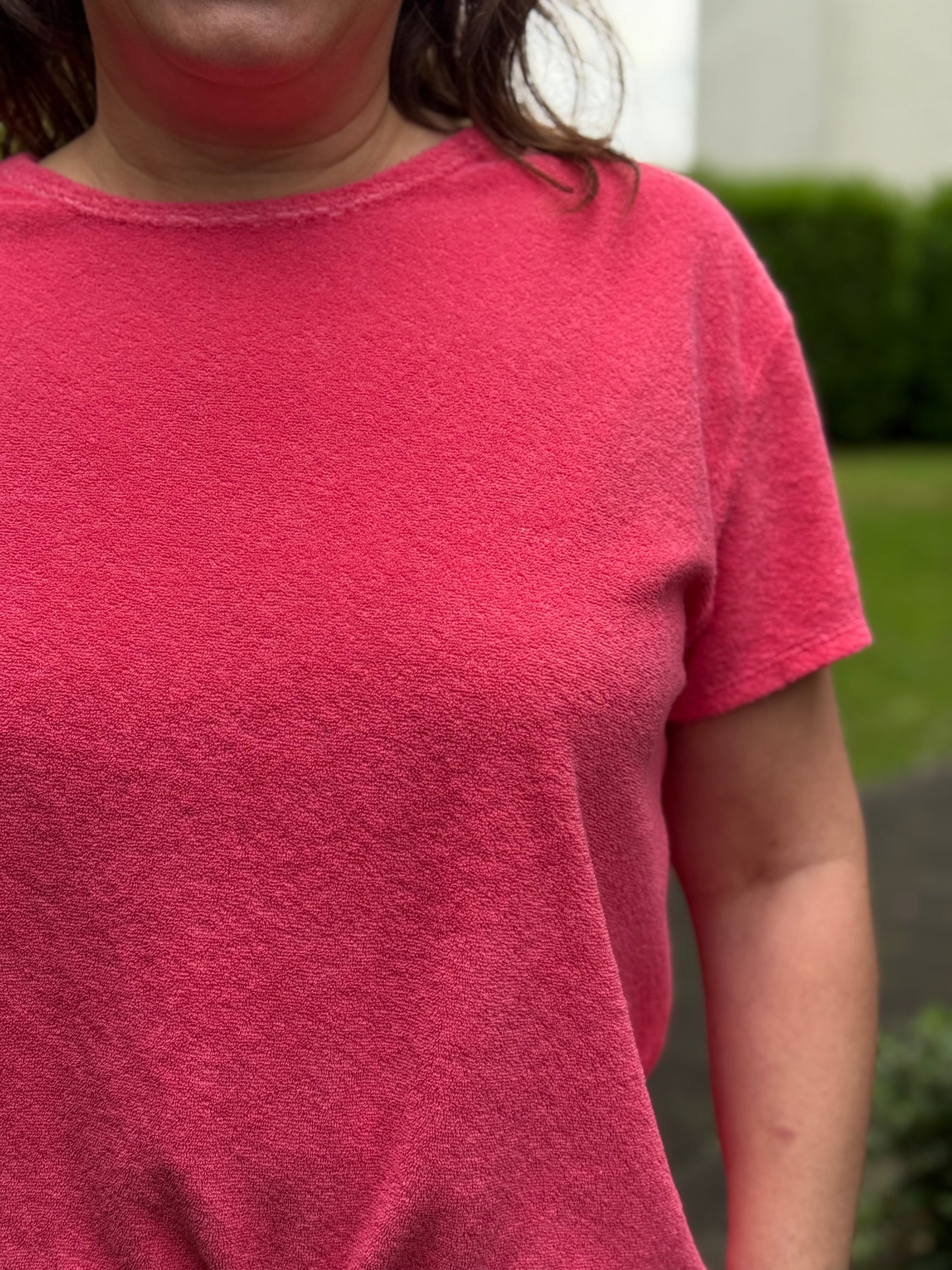 Set aus Frottee Shirt und Short pink / neongelb
