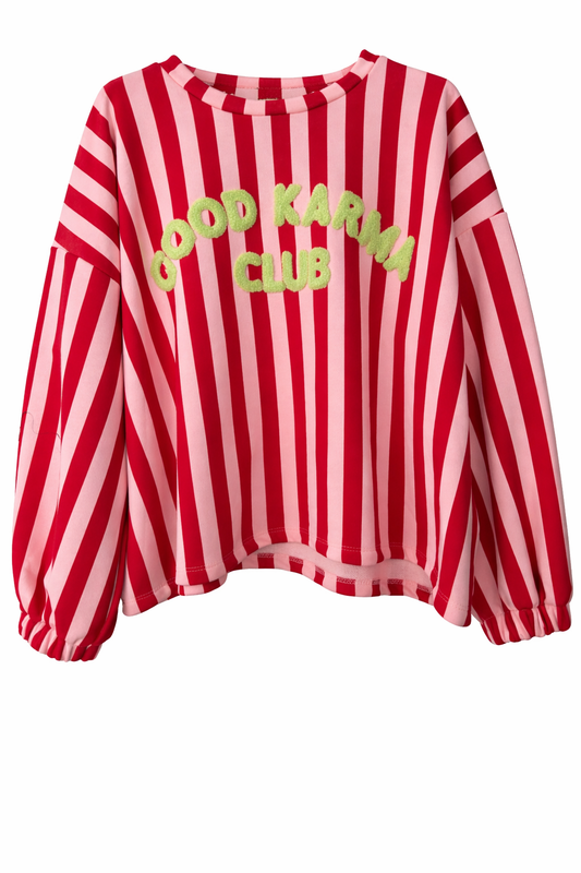 Sweatshirt „Good Karma Club“ – Stylischer Damen Pullover mit Statement – Bequemer Longsleeve