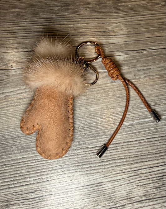 Schlüsselanhänger Handschuh mit Fellrand – Wildleder Optik