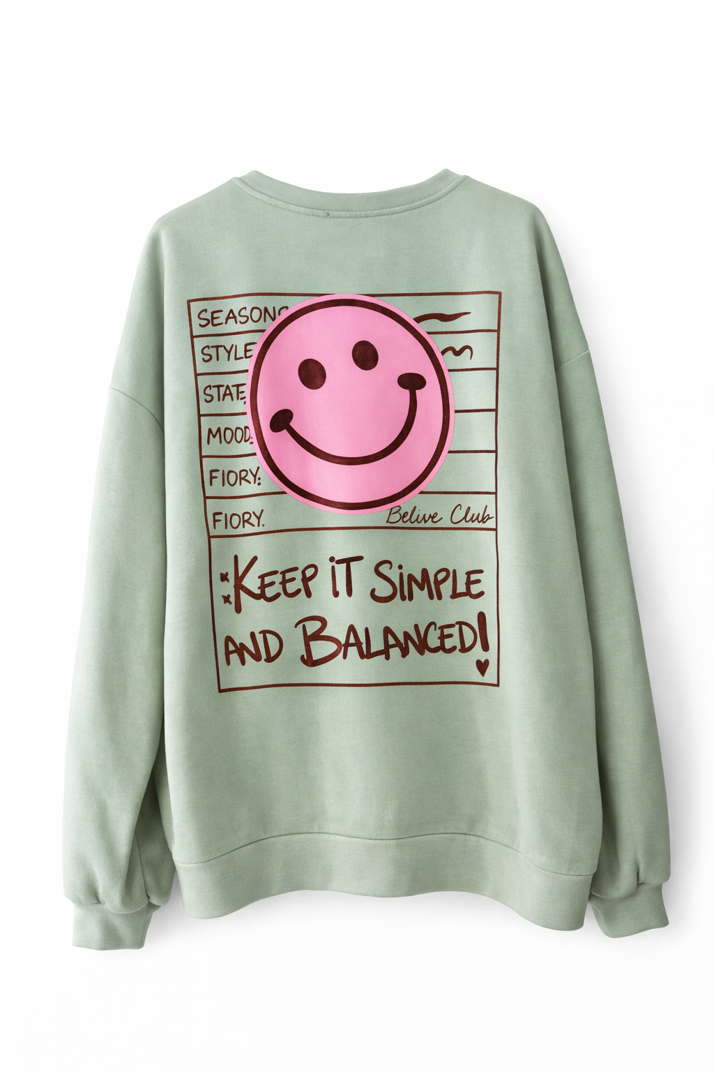 Sweatshirt „Keep It Simple and Balanced“ – Oversize Pullover Damen mit Smiley & Statement Print