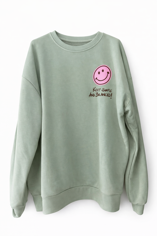 Sweatshirt „Keep It Simple and Balanced“ – Oversize Pullover Damen mit Smiley & Statement Print