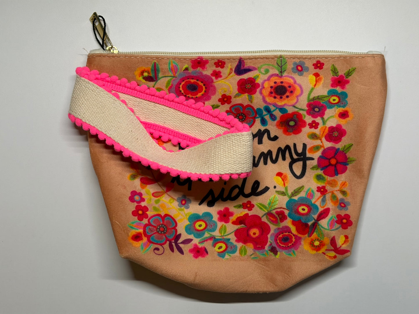 Kosmetiktasche Blumen „Keep on the Sunny Side“ – Make-up Tasche Damen – Kulturbeutel Reise & Geschenk