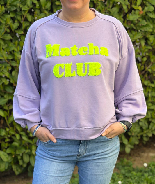 Sweatshirt „Matcha Club“ – Stylischer Oversize Pullover Damen – Trend Longsleeve mit Statement