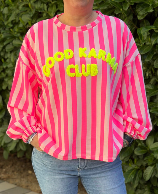 Sweatshirt „Good Karma Club“ – Stylischer Damen Pullover mit Statement – Bequemer Longsleeve