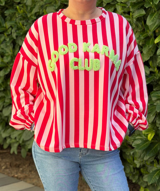 Sweatshirt „Good Karma Club“ – Stylischer Damen Pullover mit Statement – Bequemer Longsleeve