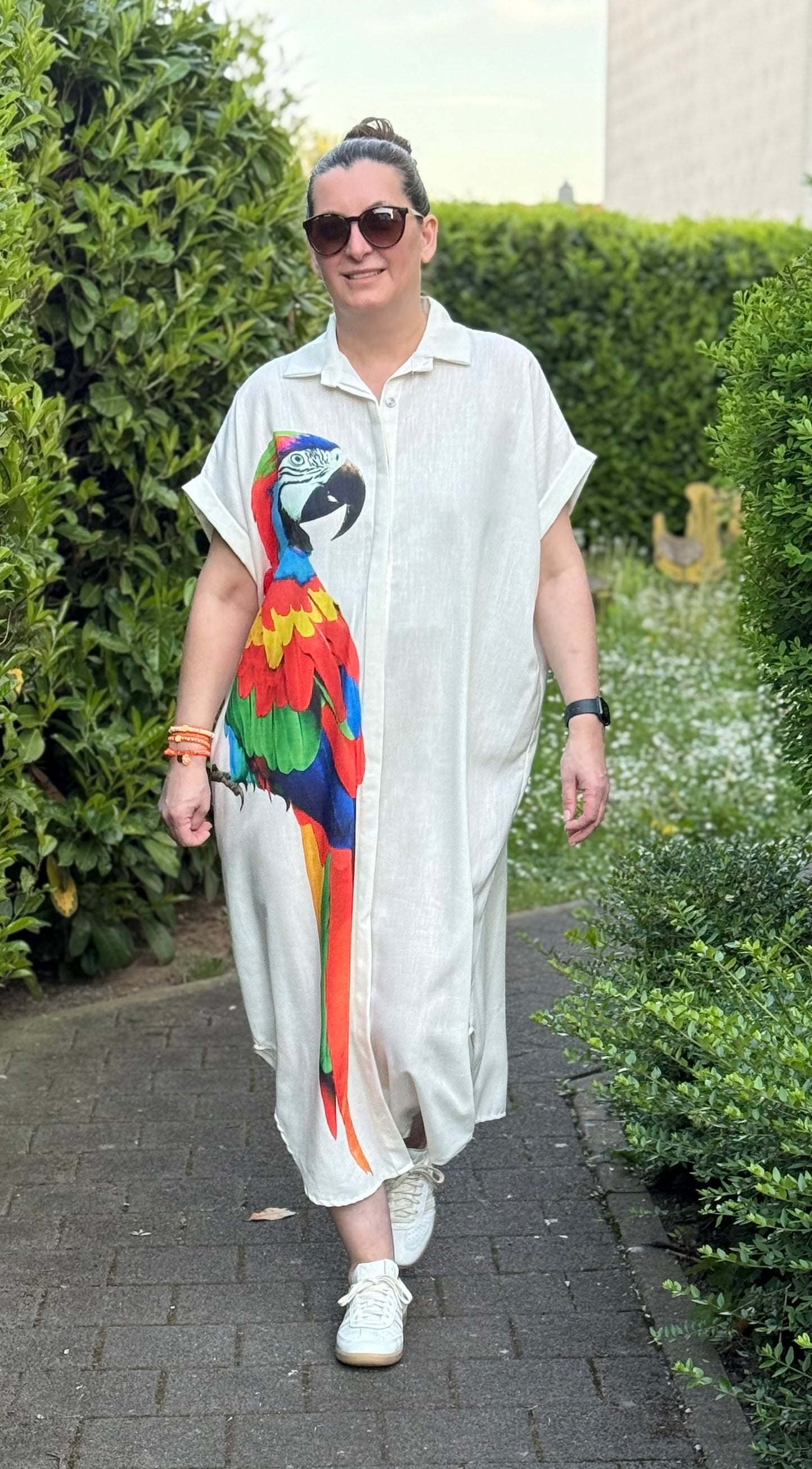 Hemdblusenkleid creme Papagei