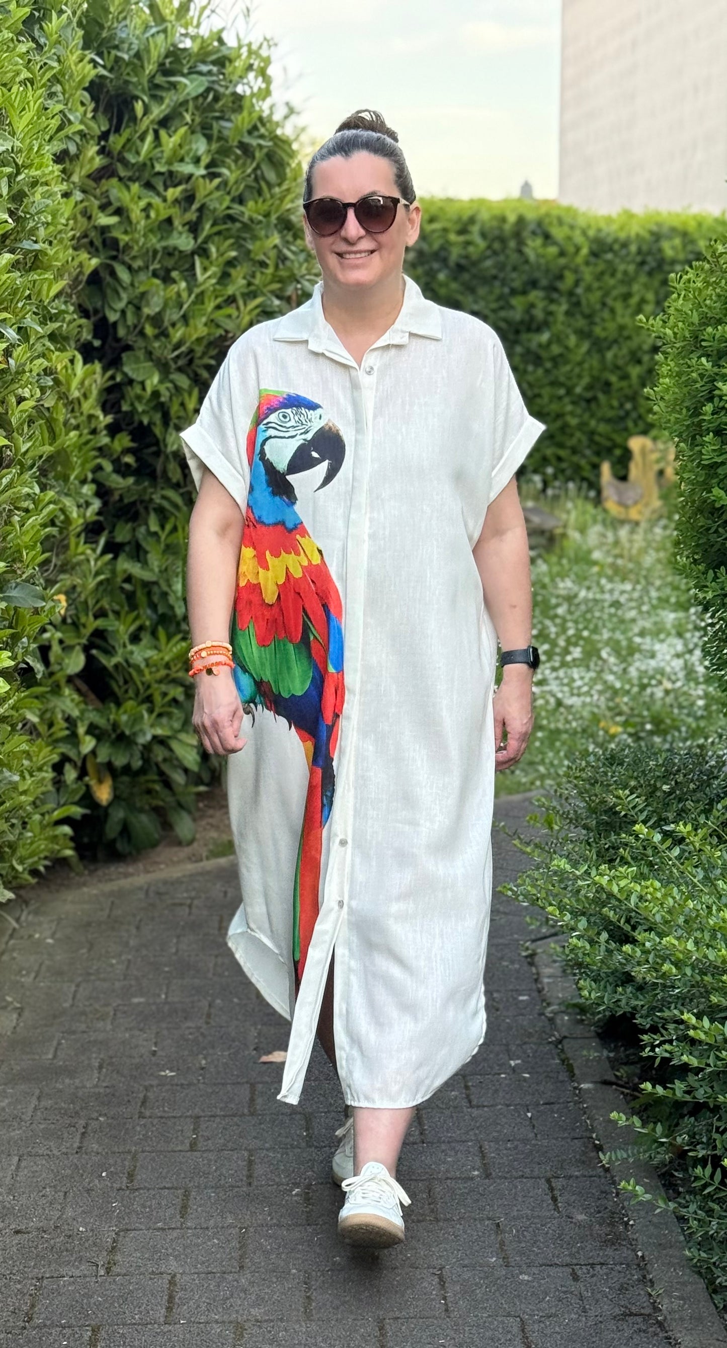 Hemdblusenkleid creme Papagei