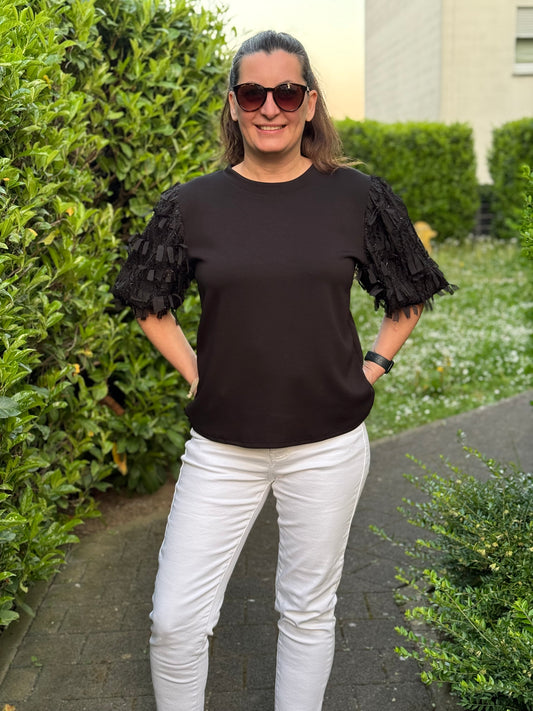 T-Shirt Oberteil schwarz mit Fransen