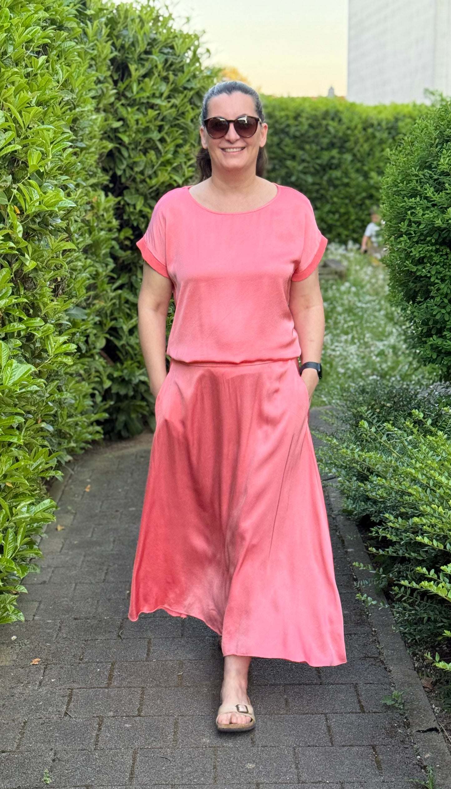 Oberteil Materialmix aus Silky & Baumwolle koralle