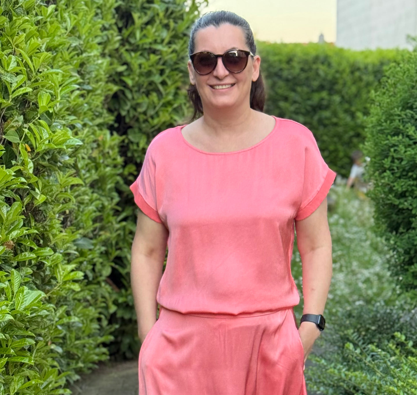 Oberteil Materialmix aus Silky & Baumwolle koralle
