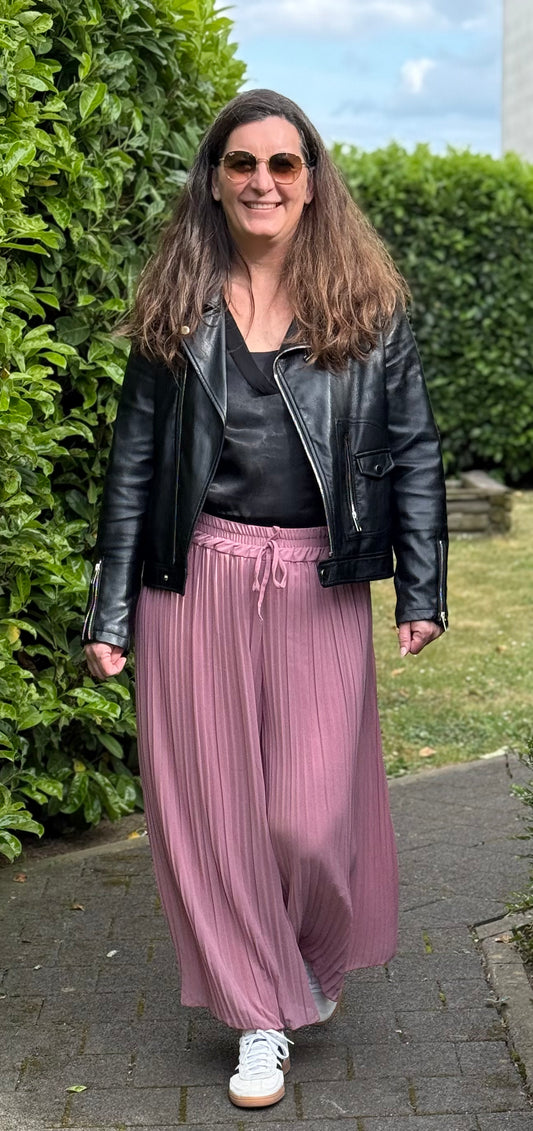 Culotte Plissee Hose mit langem Unterfutter altrosa