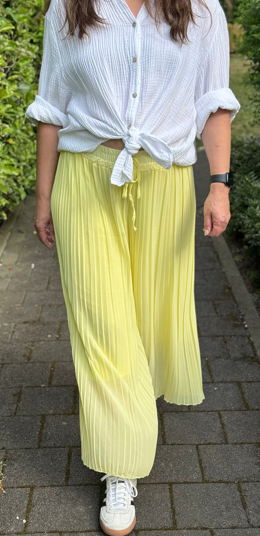 Culotte Plissee Hose mit langem Unterfutter gelb