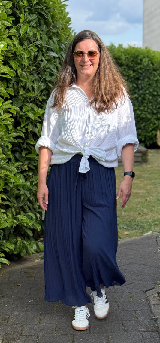 Culotte Plissee Hose mit langem Unterfutter marineblau