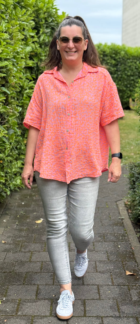 "Waffle" Musselin Bluse Leo koralle/orange