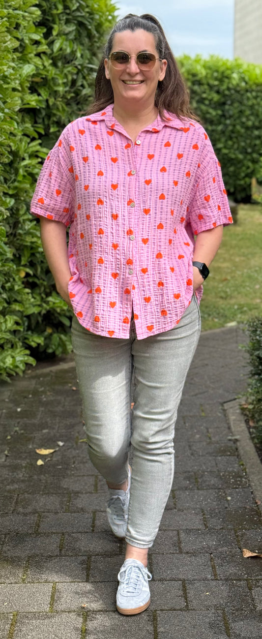 "Waffle" Musselin Bluse Herzchen