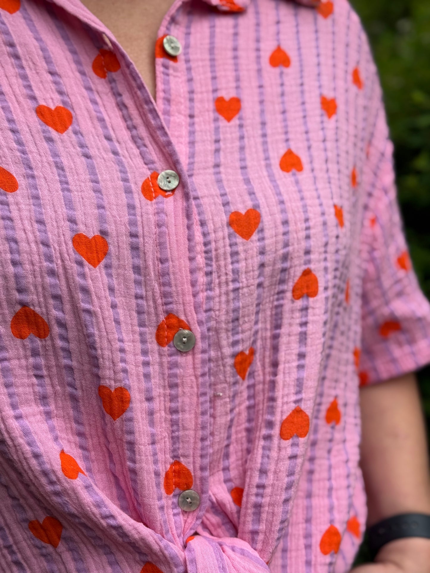 "Waffle" Musselin Bluse Herzchen