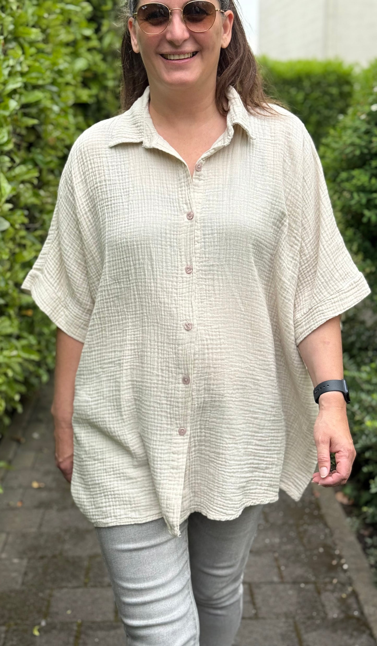 "Waffle" Musselin Bluse beige