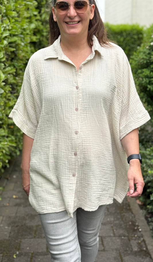 "Waffle" Musselin Bluse beige