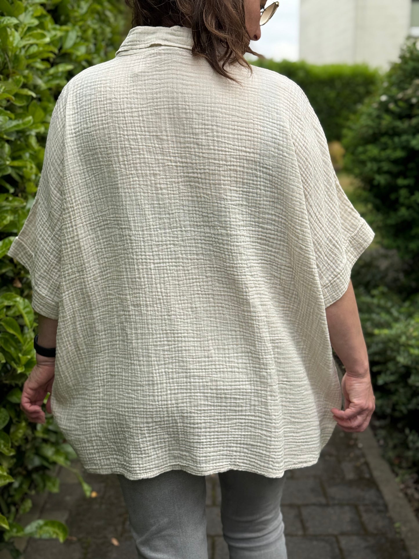"Waffle" Musselin Bluse beige
