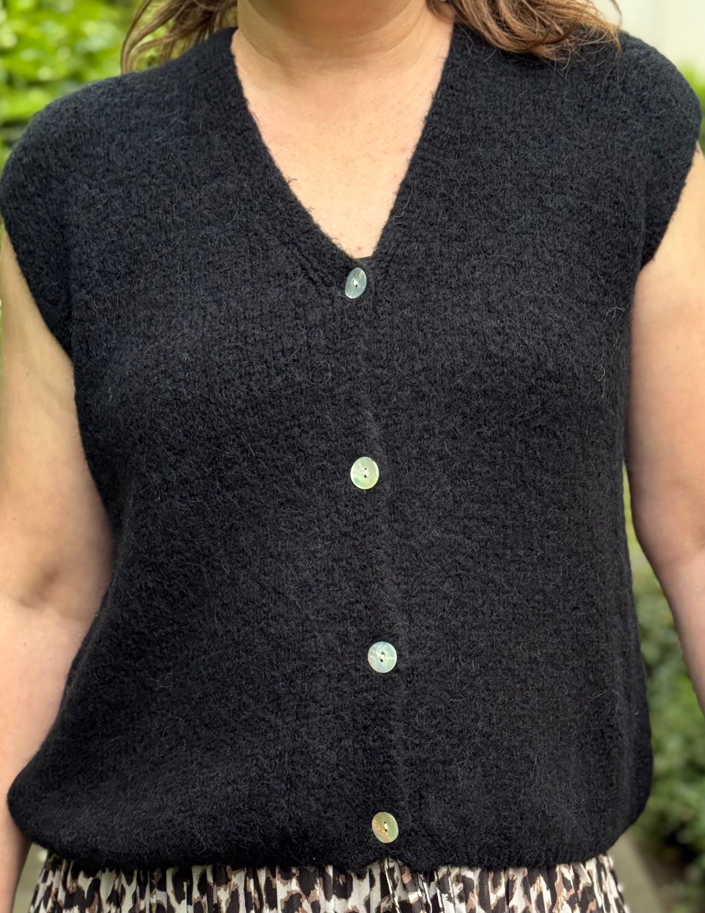 kurzärmelige Weste Strick schwarz